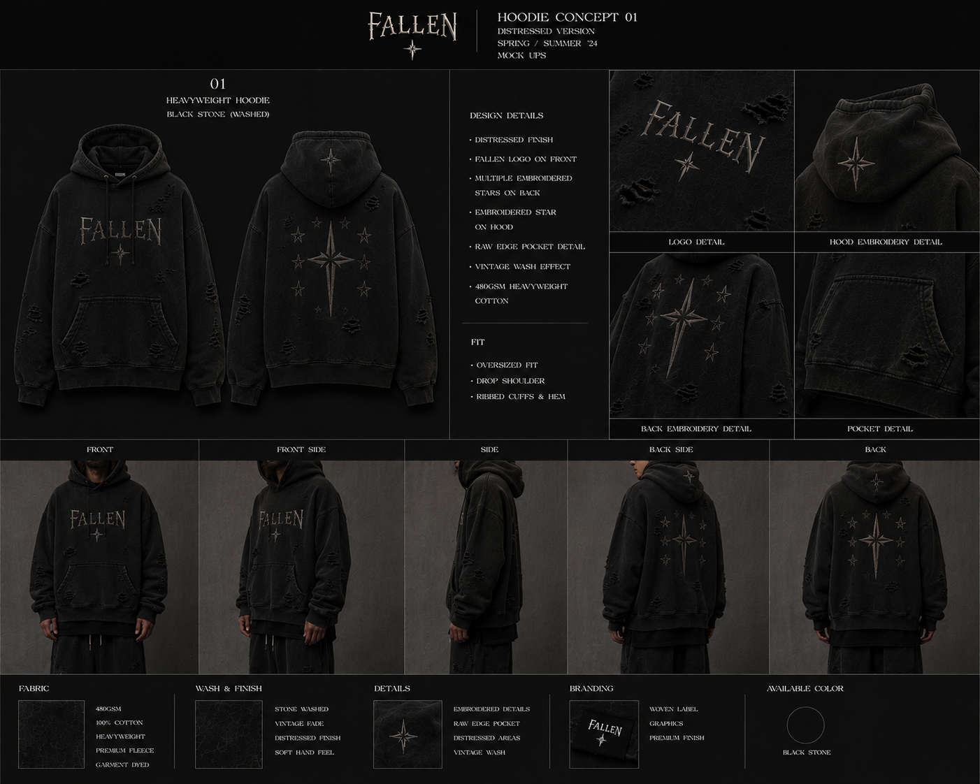 Fallen Vintage Stone-Washed Hoodie